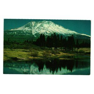 Vintage Postcard Mt Shasta Glacier Carved Volcano Mountain Landscape Water